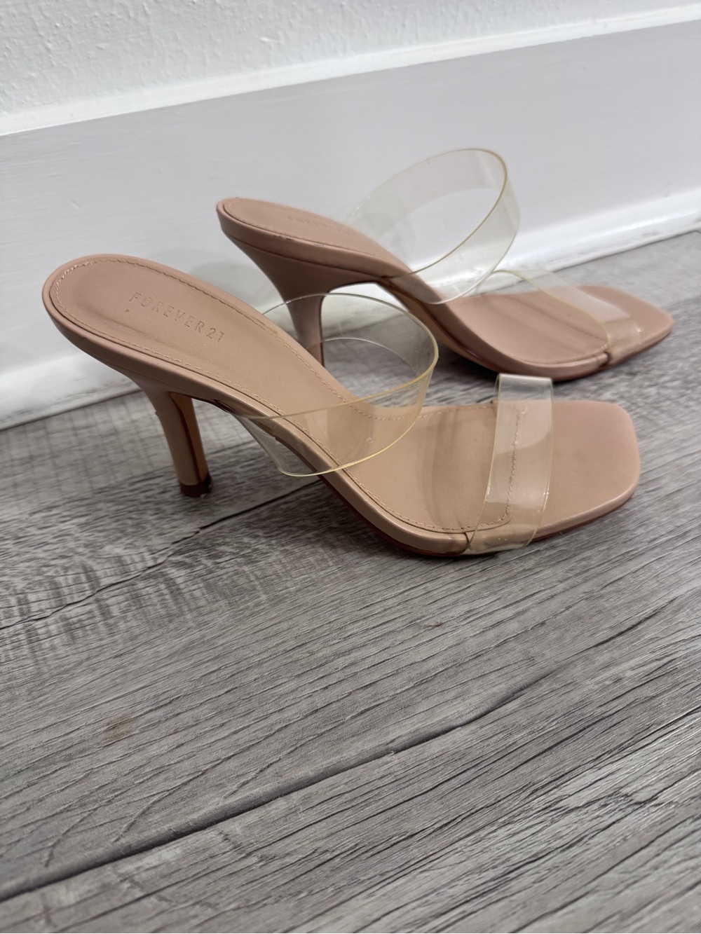 Forever 21 Clear Strap Nude Stiletto Heeled Mules Sandals - Size 5.5